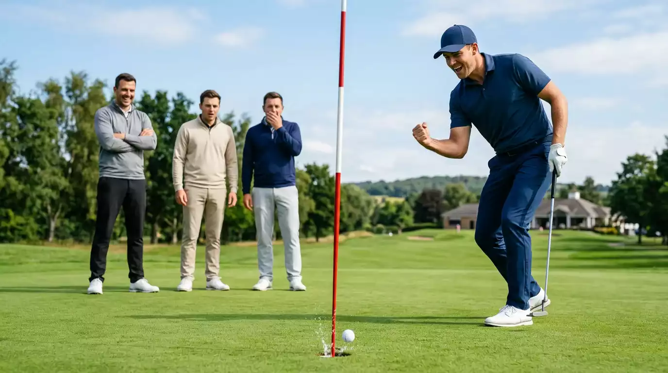 Golfare firar birdie på green under skins-match